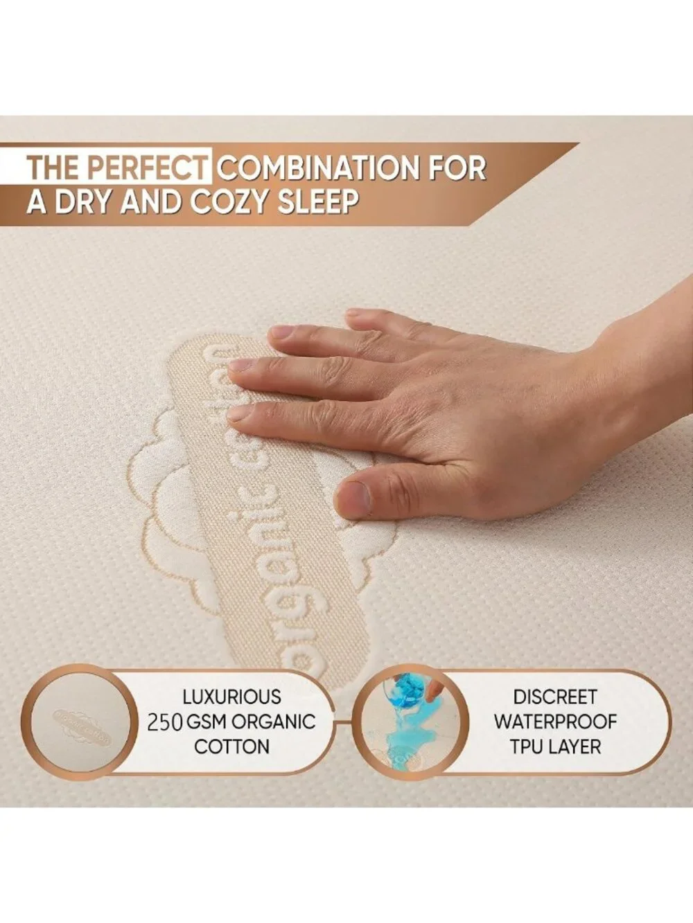 Waterproof Twin Organic Mattress Protector - Soft Cotton, Noiseless, Deep Pocket